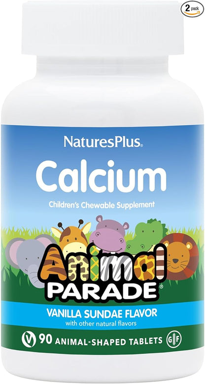 NaturesPlus Animal Parade Calcium, Vanilla Sundae Flavor - 90 Animal-Shaped Chewable Tablets - Pack of 2 - Promotes Healthy Bones - Vegan, Gluten Free - 180 Total Servings