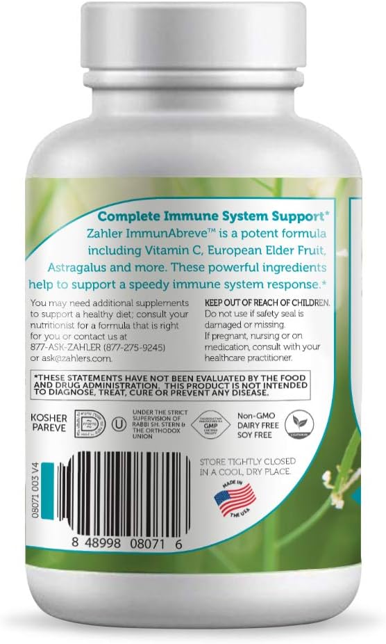 Zahler ImmunAbreve, Powerful Immune System Support, Contains Vitamin C Pantothenic Acid Echinacea and More, Certified Kosher (90 Capsules)