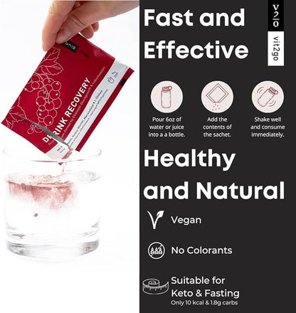 Drink Recovery Electrolytes Powder with Vitamins, Vegan Electrolyte Packets for Hydration & Liver Detox, Blackcurrant Flavor (10 Sachets)