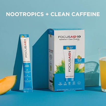 FOCUSAID GO Nootropics Energy Blend, Zero Sugar, Alpha-GPC, GABA, B-Complex, Yerba Mate, Green Tea, Keto Friendly, 100mg Natural Caffeine (Pack of 14)