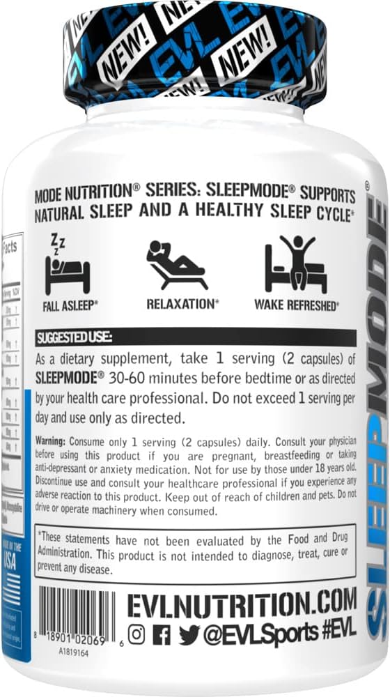 Evlution Nutrition Herbal Complex Sleep Supplements for Adults Gentle Sleep Support Adult Melatonin Pills with Valerian L-Tryptophan Lemon Balm and More - Restful Calm Sleep Capsules - 30 Servings