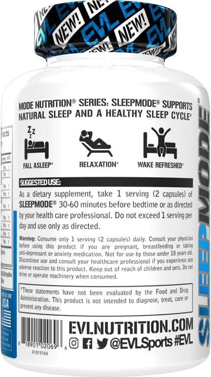 Evlution Nutrition Herbal Complex Sleep Supplements for Adults Gentle Sleep Support Adult Melatonin Pills with Valerian L-Tryptophan Lemon Balm and More - Restful Calm Sleep Capsules - 30 Servings