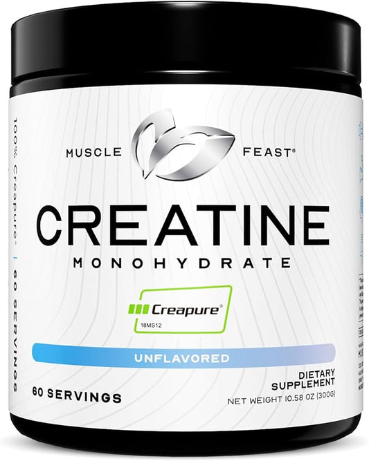 Muscle Feast Creapure Creatine Monohydrate Powder, Vegan Keto Friendly Gluten-Free, Mass Gainer, Muscle Recovery Supplement and Best Creatine for Muscle Growth, Unflavored, 300g