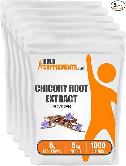 BulkSupplements.com Chicory Extract Powder - Chicory Root Supplement, Chicory Root Powder - Fiber Supplement, Gluten Free, 5g per Serving, 5kg (11 lbs) (Pack of 5)