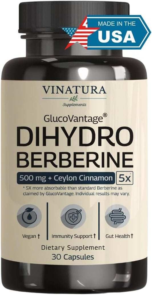 Dihydroberberine Supplement 500mg with Ceylon Cinnamon - (Patented GlucoVantage Super Berberine), Maybe Berberine 5X More absorbable - 30 Capsules