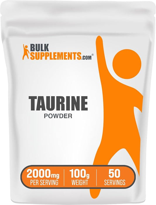 BulkSupplements.com Taurine Powder - Taurine Supplement, Taurine 2000mg - Amino Acids Supplement for Energy - Unflavored & Gluten Free, 2g per Serving, 100g (3.5 oz) (Pack of 1)