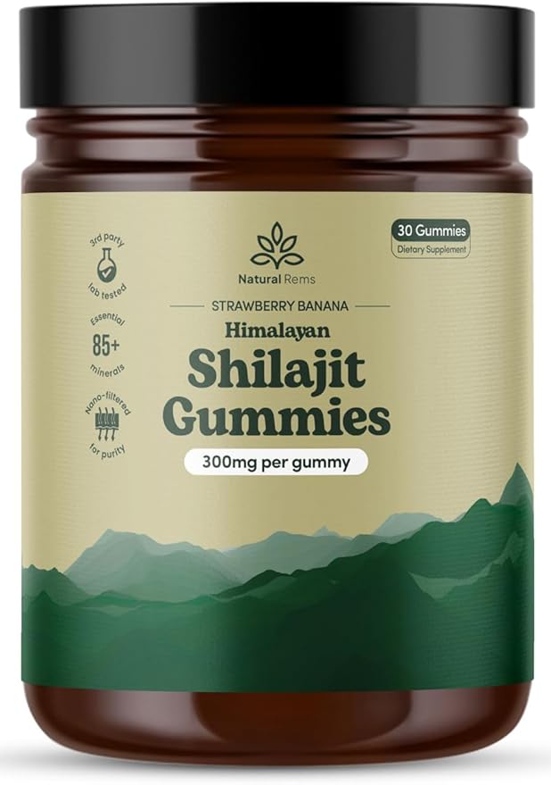 Organic Shilajit Gummies for Men and Women - Lab Tested - Made in USA - Pure Himalayan Organic - Fulvic Acid - Energy and Focus - Holistic Health Supplements (Strawberry Banana)