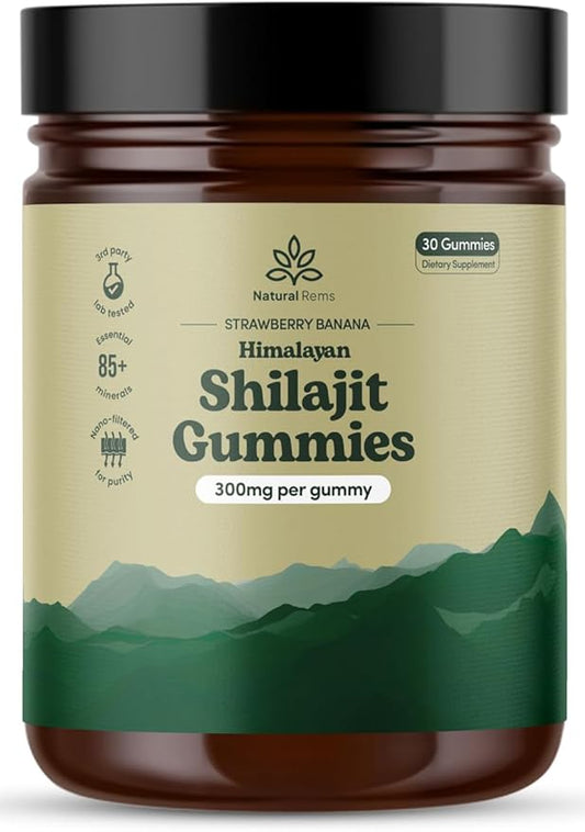Organic Shilajit Gummies for Men and Women - Lab Tested - Made in USA - Pure Himalayan Organic - Fulvic Acid - Energy and Focus - Holistic Health Supplements (Strawberry Banana)