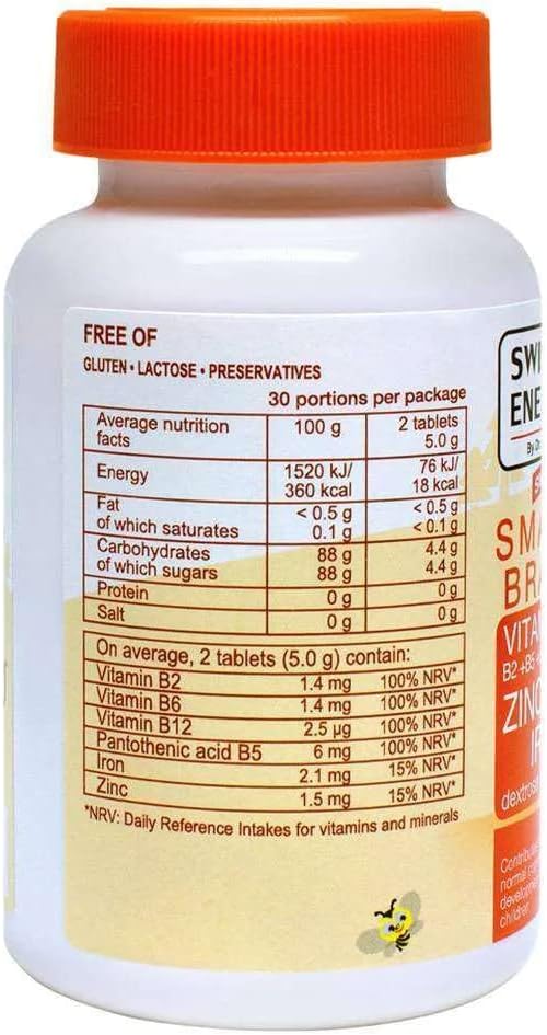 Smart Brain, Kids Vitamin B Complex + zinc and Iron, 60 Tablets Dextrose