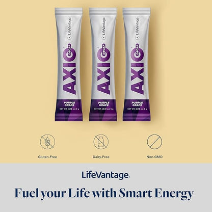 AXIO Regular Energy Drink Powder, Purple Grape, 30 Packets, Instant Energy Powder, Energy Supplement in a Drink Mix, w/B Vitamins, DMAE, L-Theanine, Quercetin, Green Tea & Pine Bark Extract