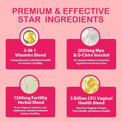 Fertility Supplements for Women, Prenatal Vitamins for Women with Myo-Inositol & D-Chiro Inositol, Folate, Herbs, for Hormonal Balance*, Fertility, 240 Prenatal Gummies (Raspberry)