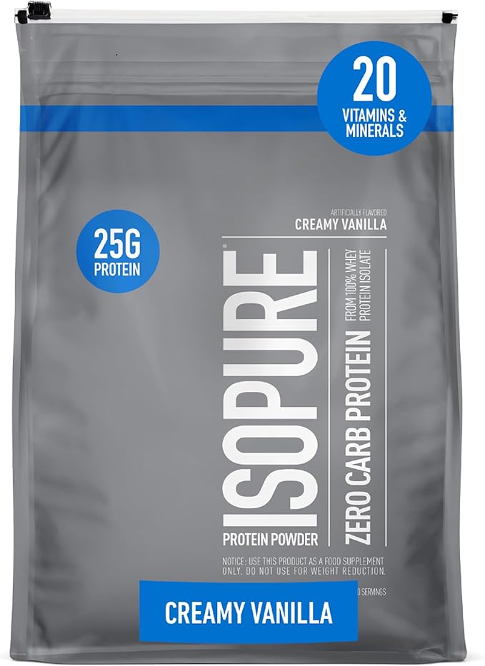 Isopure Protein Powder, Zero Carb Whey Isolate, Gluten Free, Lactose Free, 25g Protein, Keto Friendly, Creamy Vanilla, 110 Servings, 7.5 Pound (Packaging May Vary)