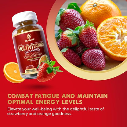 Multivitamin Gummies | Natural Energy & Immune Health Support for Adults | Extra Strength with Vitamin C and B Vitamins | Vegan | Orange & Strawberry Flavor | 60 Gummies (1 Month Supply)