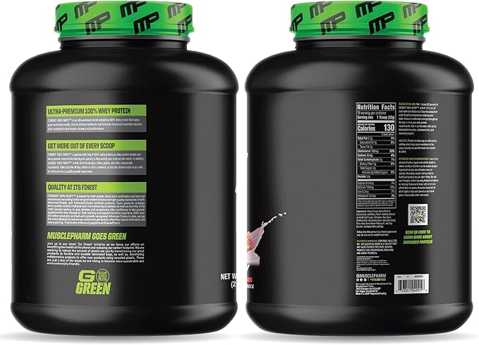 MusclePharm Combat 100% Whey Protein Powder, Strawberry Cream Flavor, Fast Recovery & Muscle Gain with Whey Protein Isolate, High Protein Powder for Women & Men, Gluten Free, 5 lb, 70 Servings