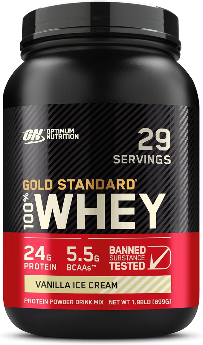 Optimum Nutrition Gold Standard 100% Whey Protein Powder, Vanilla Ice Cream, 2 Pound (Packaging May Vary)
