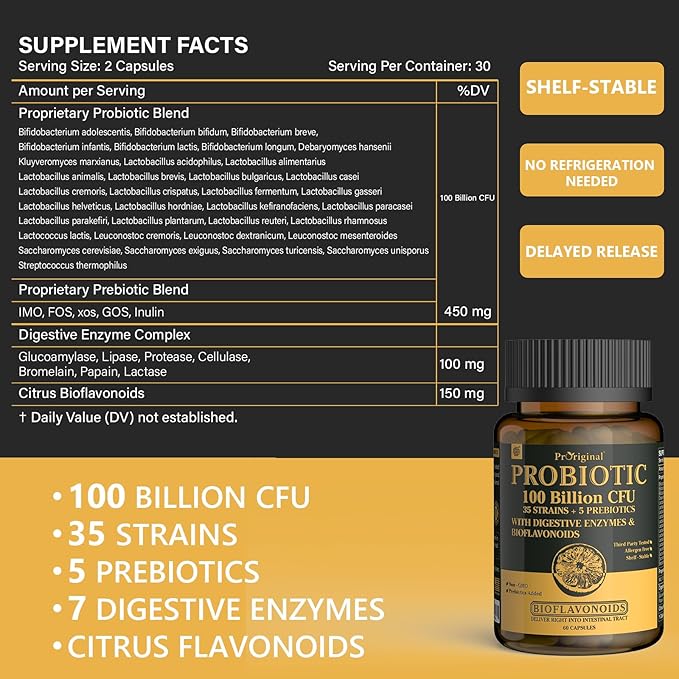 Probiotics with Prebiotics for Men and Women - 35 Strains Organic Probiotic 100 Billion CFU, Vegan Acidophilus Probiotic Supplement, Non-GMO Raw Probiotic 180 Capsules (180 Count/90 Days Supply)