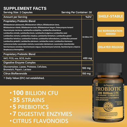 Probiotics with Prebiotics for Men and Women - 35 Strains Organic Probiotic 100 Billion CFU, Vegan Acidophilus Probiotic Supplement, Non-GMO Raw Probiotic 180 Capsules (180 Count/90 Days Supply)