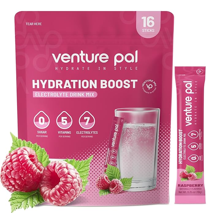 Venture Pal Sugar Free Electrolyte Powder Packets - Liquid Daily IV Drink Mix for Rapid Hydration & Party Recovery | 5 Vitamins & 7 Electrolytes| Keto Friendly | Non-GMO | Certified Vegan | 16 Sticks