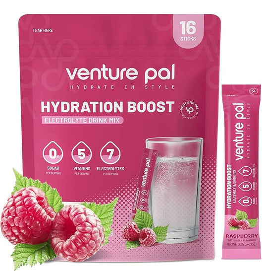Venture Pal Sugar Free Electrolyte Powder Packets - Liquid Daily IV Drink Mix for Rapid Hydration & Party Recovery | 5 Vitamins & 7 Electrolytes| Keto Friendly | Non-GMO | Certified Vegan | 16 Sticks