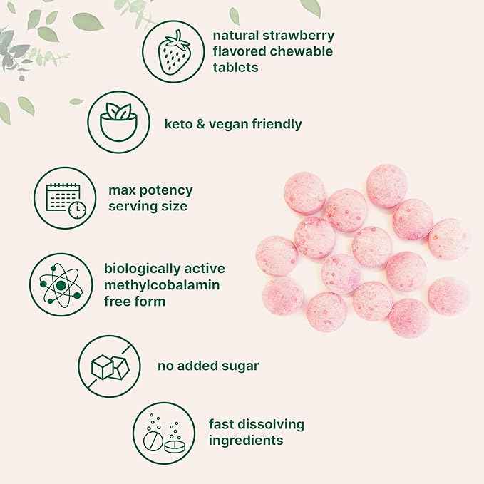 Micro Ingredients Vitamin B12 5000mcg | Methyl B12 Active Form – 240 Chewable Tablets | Fast Dissolve, Natural Strawberry Flavor, Support Energy, Metabolism Health | Vegan, Non-GMO, & No Glute