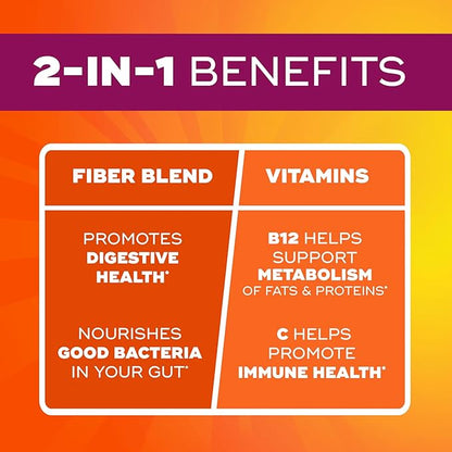 Metamucil Fiber Gummies for Adults with Vitamins C, D, B12 for Metabolism, No Sugar Added Citrus Berry Flavor, 5g Plant Based Prebiotic Fiber Supplement Blend, 120 Count