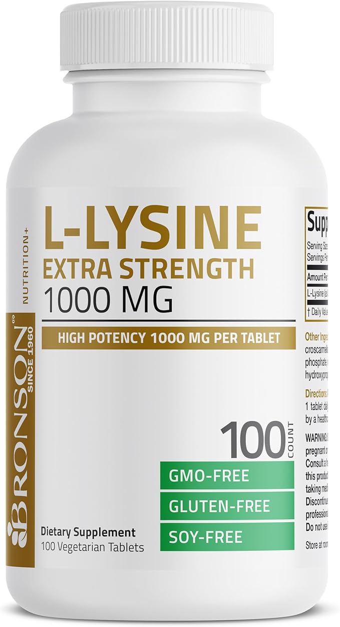 Bronson L-Lysine Extra Strength 1000 MG per Tablet High Potency, Immune Support & Supports Collagen Synthesis, Non-GMO, 100 Vegetarian Tablets