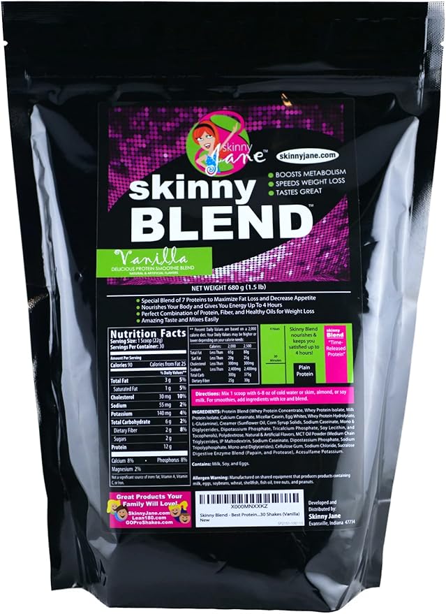 Skinny Blend - Best Tasting Protein Shake for Women - Slim Fast Weight Loss Shakes - Meal Replacement - Low Carb Breakfast - Diet Supplement - Appetite Suppressant - 30 Delicious Shakes (Vanilla)