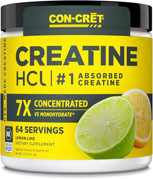 Creatine HCl Powder | Muscle, Cognitive, Cellular Energy Support | No Bloating or Cramps | USA Made & NSF Certified | Lemon Lime (64 Serving)