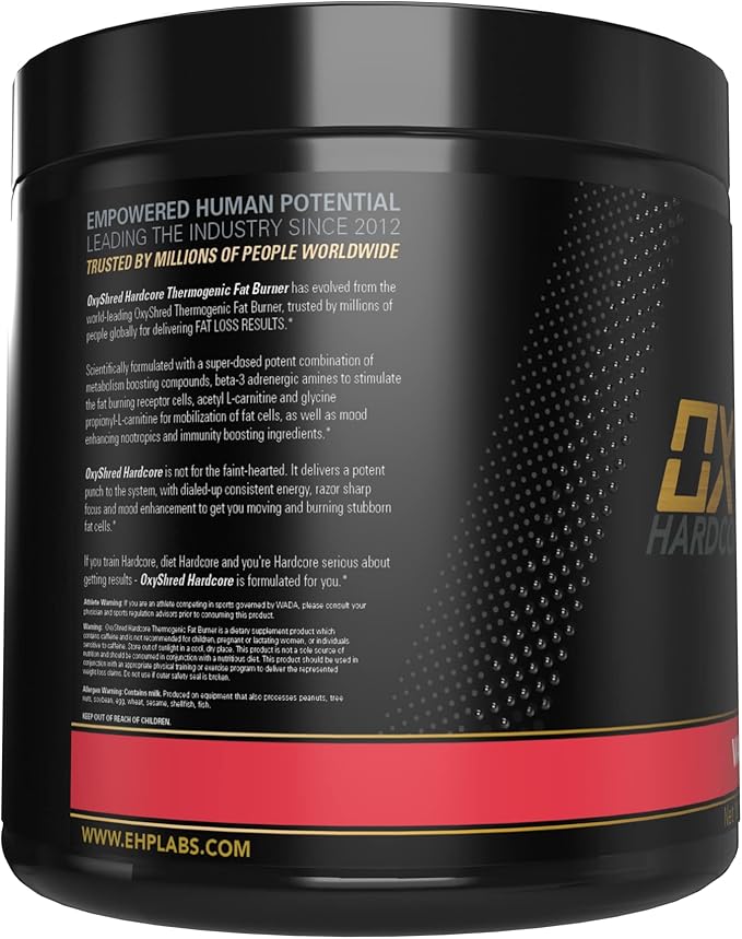 EHP Labs OxyShred Hardcore Super Dosed Pre Workout Powder - Preworkout Powder with L Glutamine & Acetyl L Carnitine, Energy Boost Drink - 275mg of Caffeine - Watermelon Candy, 40 Servings
