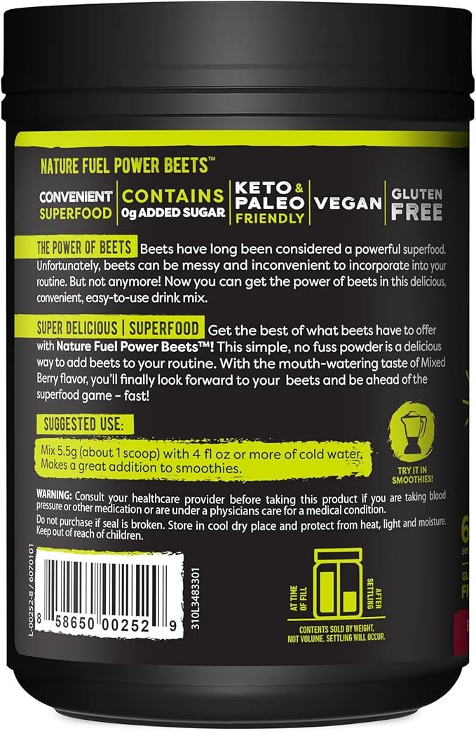 Nature Fuel Power Beets Powder, Delicious Mixed Berry, Concentrated Superfood Supplement, Supports Circulation, Natural Energy & Stamina, Non-GMO, 60 Servings (Packaging May Vary)