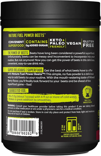Nature Fuel Power Beets Powder, Delicious Mixed Berry, Concentrated Superfood Supplement, Supports Circulation, Natural Energy & Stamina, Non-GMO, 60 Servings (Packaging May Vary)