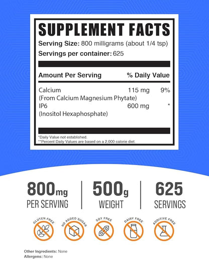 BulkSupplements.com IP6 Powder - Inositol Hexaphosphate, IP6 Supplement - Inositol Supplement for Immune Support, Gluten Free, 800mg per Serving, 500g (1.1 lbs) (Pack of 1)