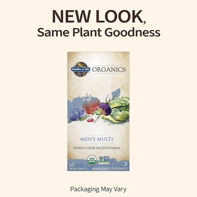 Garden of Life Organics Whole Food Multivitamin for Men, 60 Tablets, Vegan Mens Vitamins and Minerals for Mens Health and Well-Being, Certified Organic Vegan Mens Multi