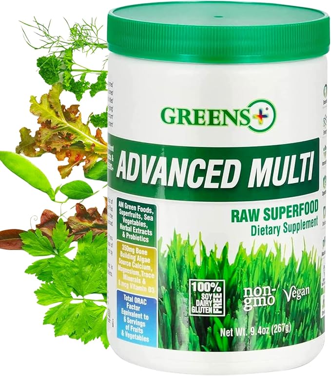 Greens+ Advanced Multi Raw Superfood | Essential Blend of Raw Foods, Superfruits and Sea Vegetables Powder | Vegan | Dietary Supplement | Non GMO, Soy Dairy & Gluten-Free | Size 9.4oz