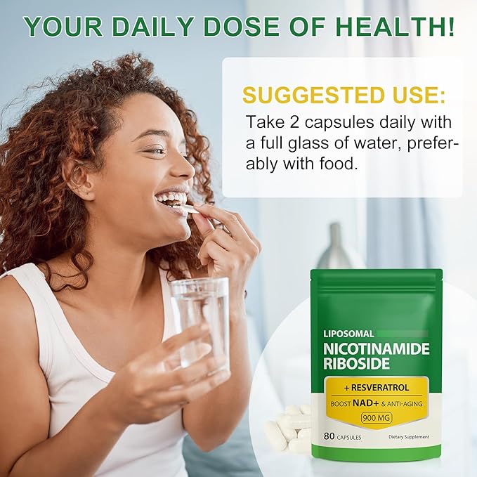 NAD Supplement, 900mg - Liposomal Nicotinamide Riboside NAD+ Supplement with Resveratrol Supports Muscle, Brain, Cellular Energy - NMN Supplement Alternative for Men and Women, 160 Capsules