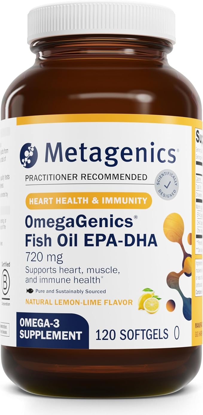 Metagenics OmegaGenics Fish Oil EPA-DHA 720- Omega-3 Fish Oil Supplement - for Heart Health, Musculoskeletal Health & Immune System Health* - with DHA & EPA - 120 Softgels