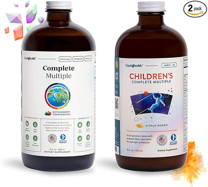 LIQUIDHEALTH Whole Family Complete Liquid Multivitamin Bundle with Adult Complete Multiple & Children's Complete Multiple - Immune Support Vitamins & Minerals, Adults, Kids, Toddlers, Vegan, Non-GMO