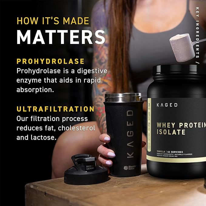 Kaged Whey Protein Isolate Powder | Vanilla | 100% Pure Low Lactose Whey | Post Workout Recovery Drink | Supports Muscle-Building | 25g per Serving | Amazing Taste and Easy Mix for Shakes | 25 Serving