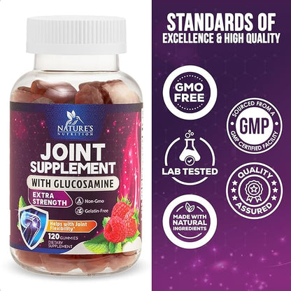 Joint Support Gummies Glucosamine Plus Vitamin E - Nature's Joint Support Supplement for Occasional Discomfort for Back, Knees & Hands - Cartilage & Joint Health & Flexibility Support - 120 Gummies