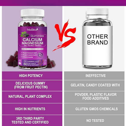 Calcium Magnesium Zinc Gummies with High Absorption Magnesium Glycinate 200mg, Potassium -Plant Calcium Supplement w/ D3 & Sea Moss for Bone, Muscles, Calm Mood & Sleep Support- Kids & adults (3 Pack)