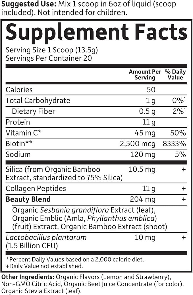 Garden of Life Grass Fed Collagen Beauty - Strawberry Lemonade, 20 Servings - Collagen Peptides Powder for Women Men Hair Skin Nails,, Collagen Protein Hydrolyzed Supplements