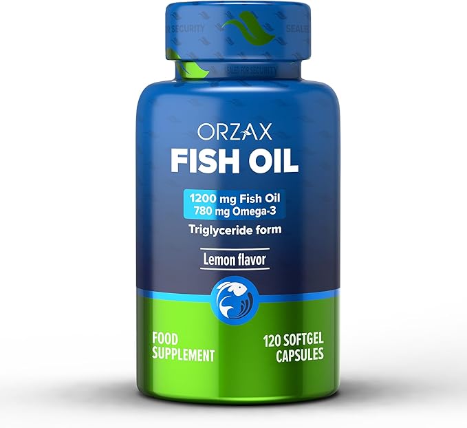 ORZAX Omega 3 Fish Oil 1200 mg - EPA DHA Omega 3 Supplement - Heart, Eye, Joint, and Nerve & Brain Supplement - Lemon Flavored - 120 Softgels Capsules