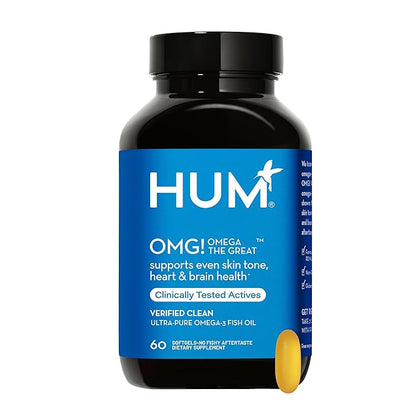 HUM OMG! Omega The Great - Triple Omega 3 Fish Oil Supplement with DHA, EHA & Vitamin E to Support Bright & Even Skin Tone - Gluten Free & Non-GMO (60-Count)