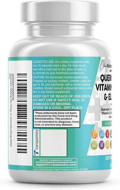 Clean Nutraceuticals Quercetin Zinc Vitamin C Vitamin D Bromelain Elderberry - Lung Immune Support Supplement Adults with Artemisinin, Sea Moss, Echinacea, Allergy Relief