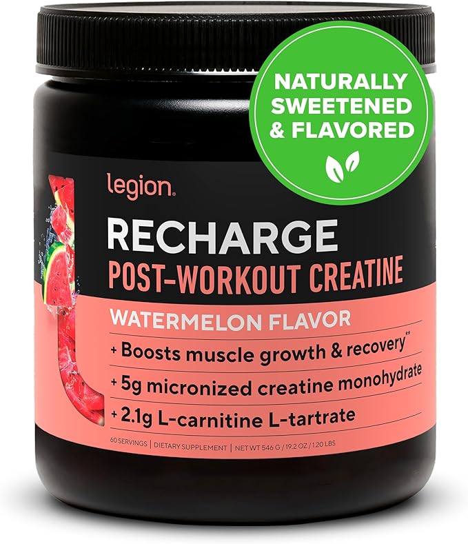 LEGION Recharge Post Workout Supplement - All Natural Muscle Builder & Recovery Drink with Creatine Monohydrate. Naturally Sweetened & Flavored, Safe & Healthy. 60 Servings. (Watermelon, 60 Servings)