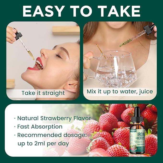 Liquid Iron Supplement for Women, Men, Iron Drops with Women's Health Herb Blend, Calcium, Zinc & Multivitamin - Support Blood Builder, Skin, Energy, Immune for Iron Deficiency, Anemia, Vegan 2 Fl Oz