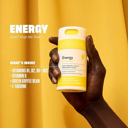 Health by Habit Energy Supplement 2 Pack (120 Capsules) - Natual Caffeine Blend, Vitamins B & C, Supports Energy Levels, Promotes Mental Alertness and Focus, Vegan, Non-GMO, Sugar Free (2 Pack)