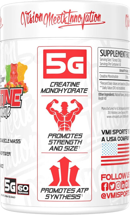 VMI Sports Creatine Monohydrate Powder Muscle Mass – Strength – Size – Power | 5 Grams per Serving (60 Servings, Gummy Bear)