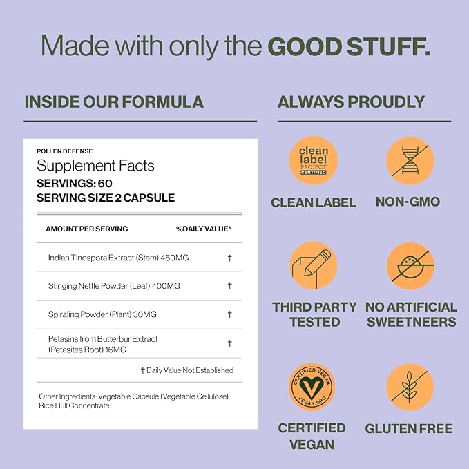 Hilma Natural Sinus Support – All Day Allergy & Sinus Relief from Pollen & Dust w/Butterbur, Stinging Nettles & Spirulina - Non-Drowsy - Organic, Clinically Proven Ingredients - 120 Vegan Capsules