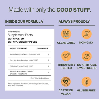 Hilma Natural Sinus Support – All Day Allergy & Sinus Relief from Pollen & Dust w/Butterbur, Stinging Nettles & Spirulina - Non-Drowsy - Organic, Clinically Proven Ingredients - 120 Vegan Capsules